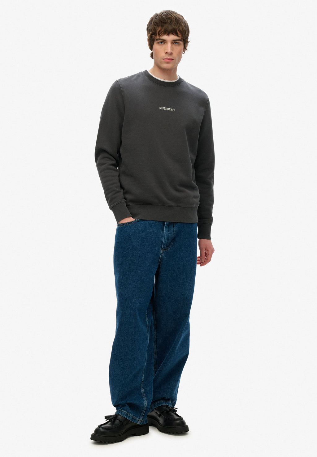 Micro Logo Crew in Washed Black
