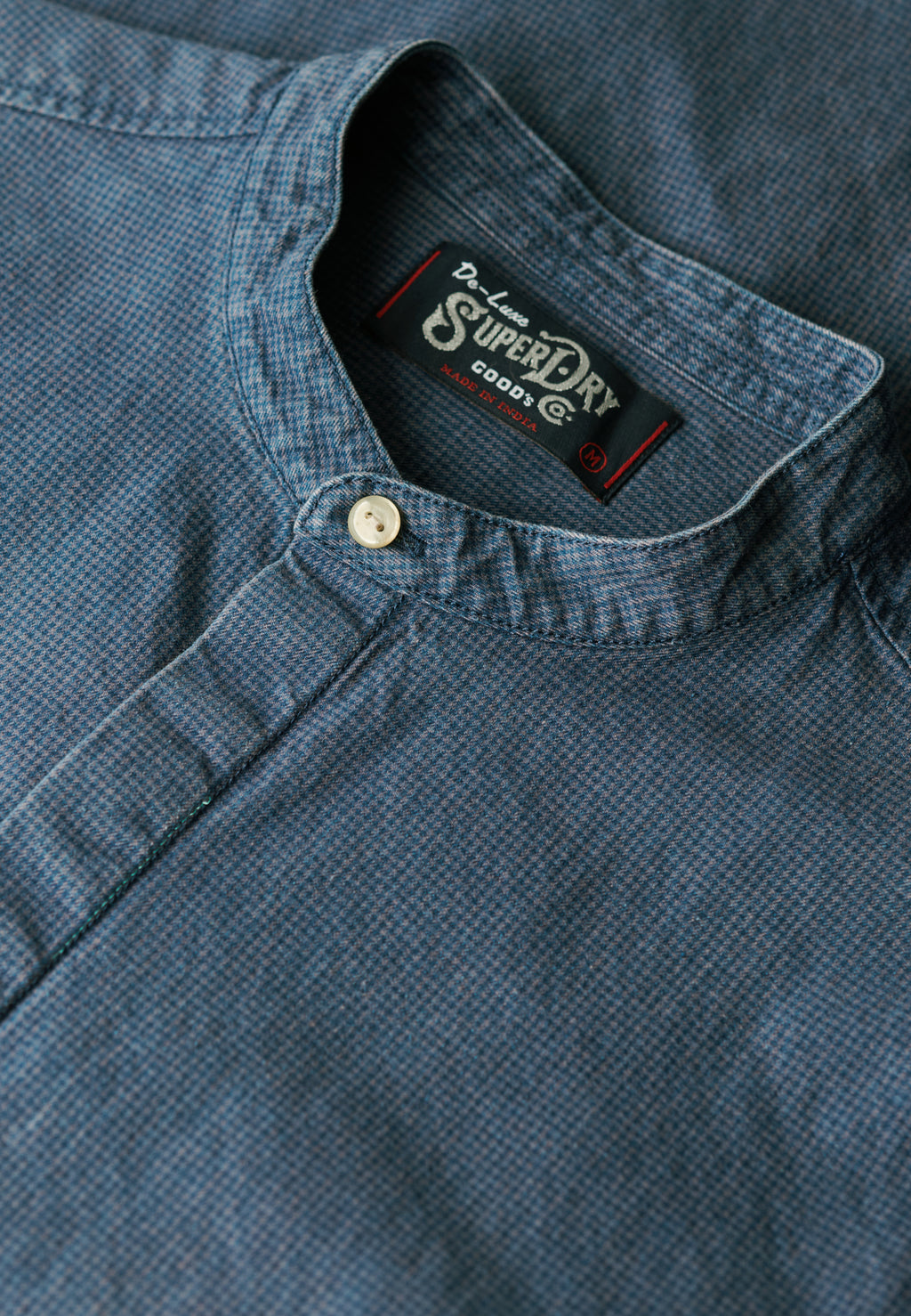 Merchant Indigo Grandad Shirt in Indigo Gingham