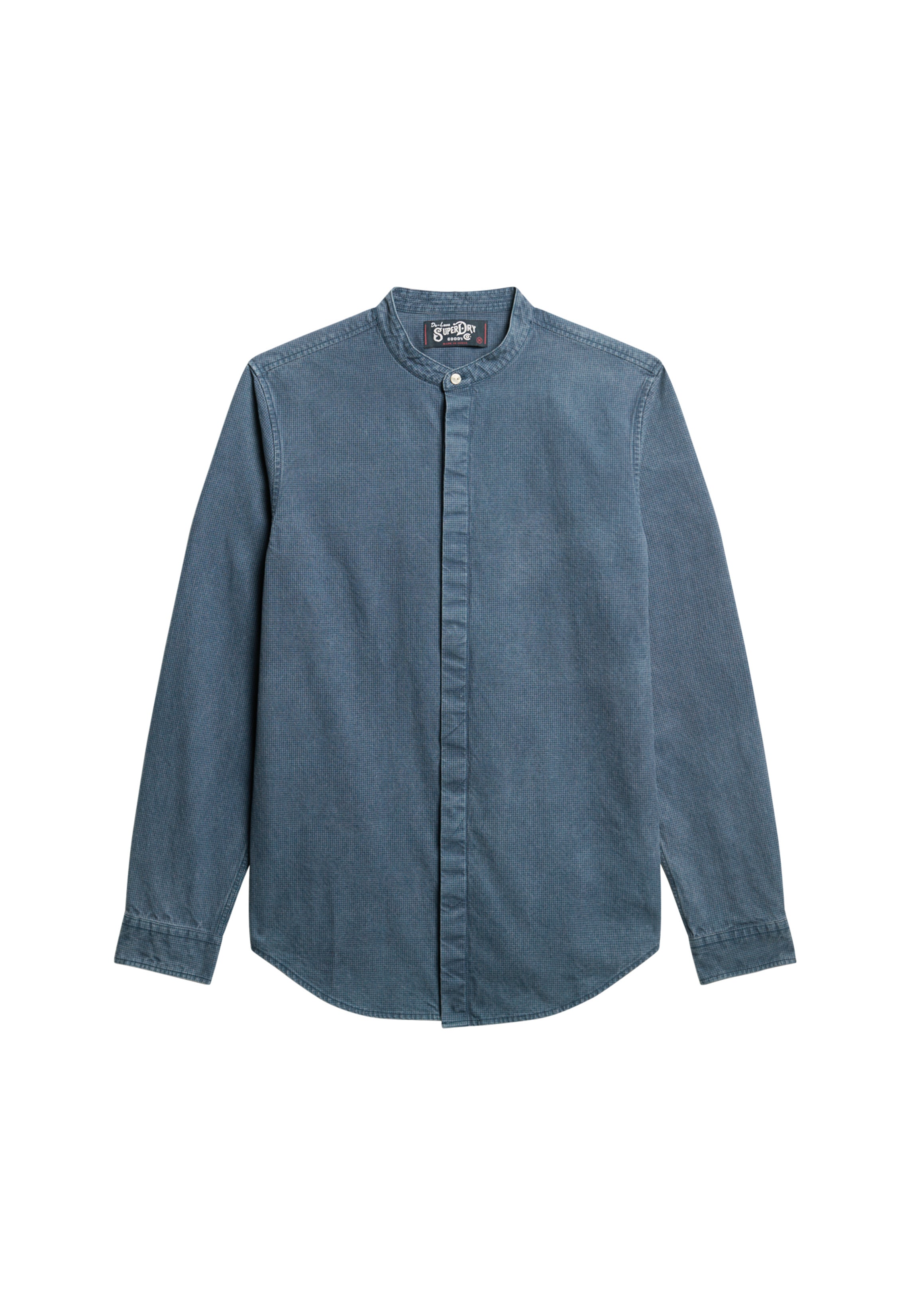 Merchant Indigo Grandad Shirt in Indigo Gingham