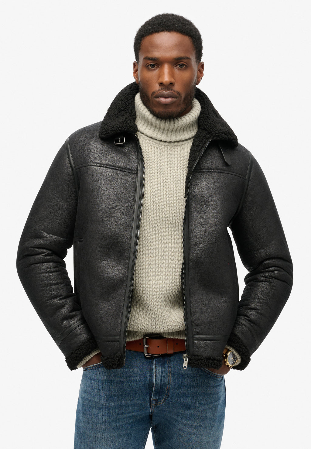 Faux Shearling Aviator Jacket