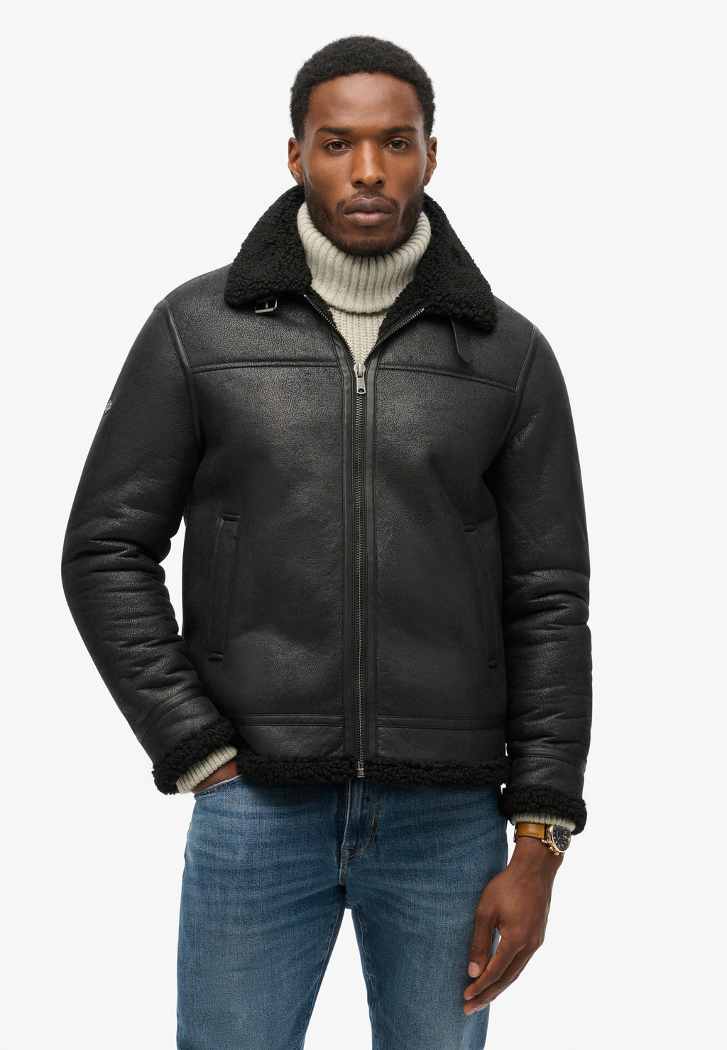 Faux Shearling Aviator Jacket