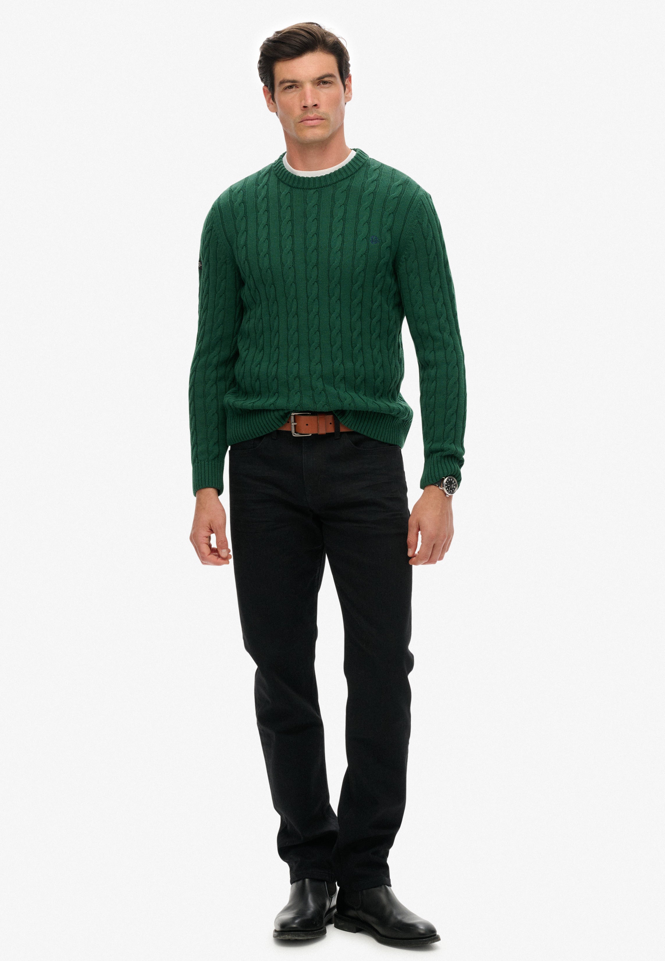 Cotton Cable Knit Crew Jumper