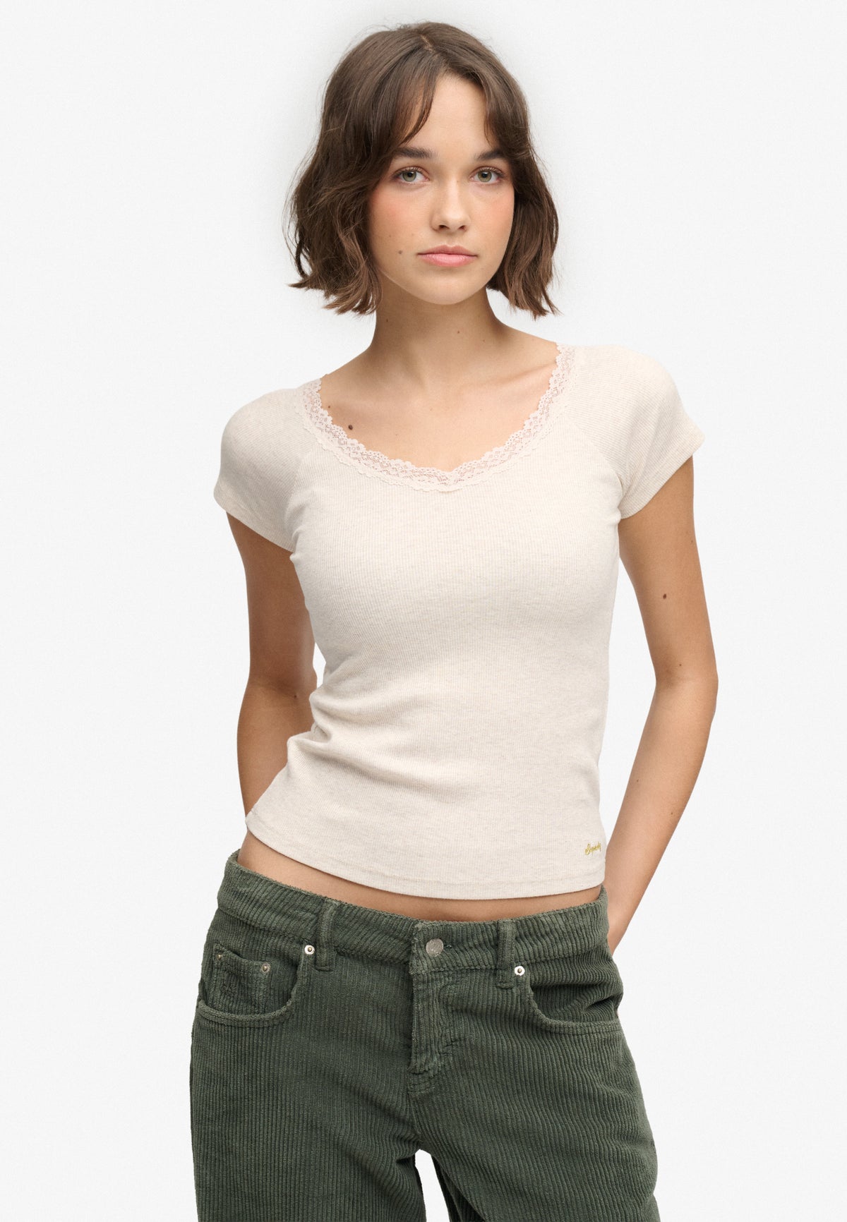 Athletic Essential Lace Trim V-Neck T-Shirt