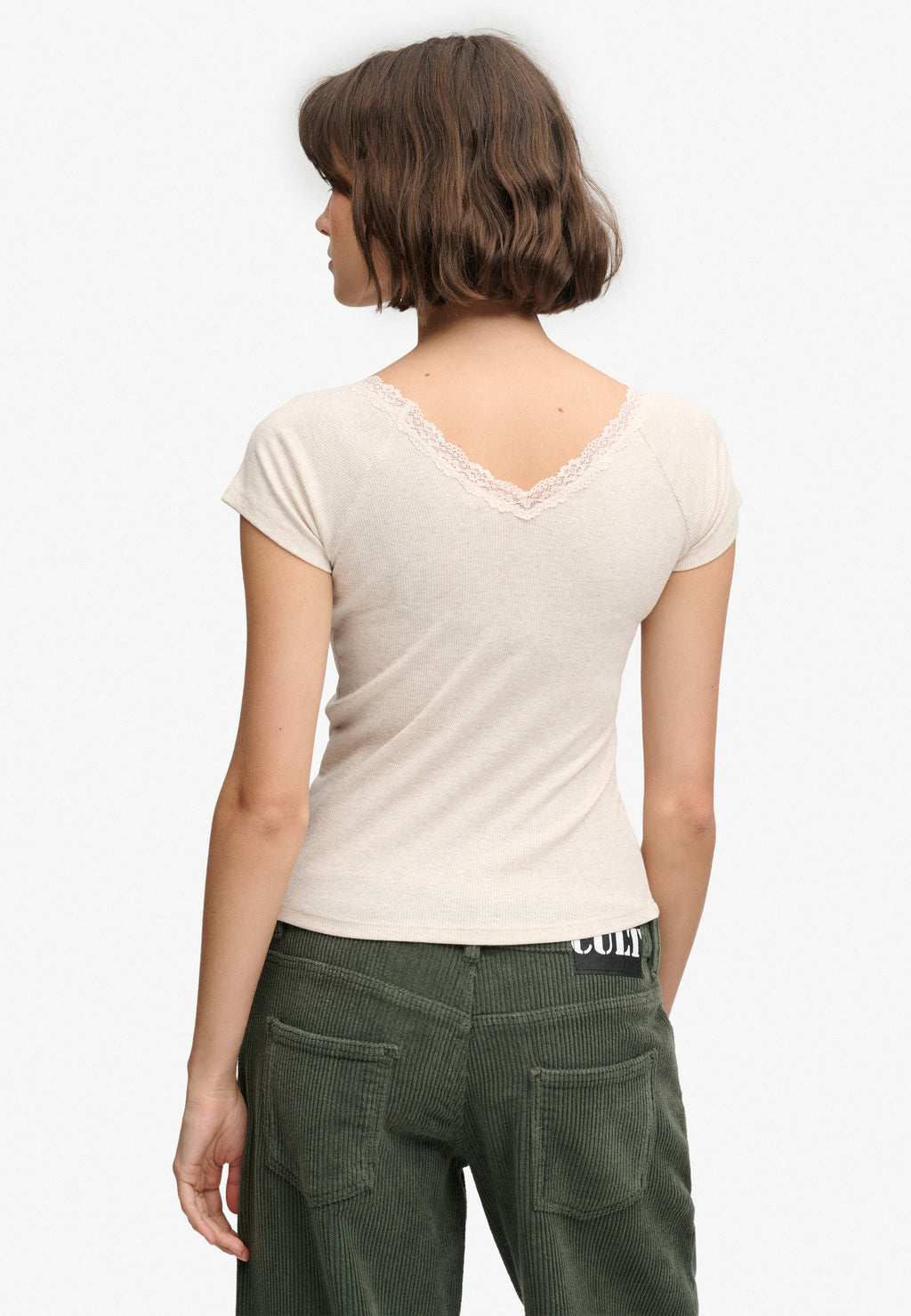 Athletic Essential Lace Trim V-Neck T-Shirt