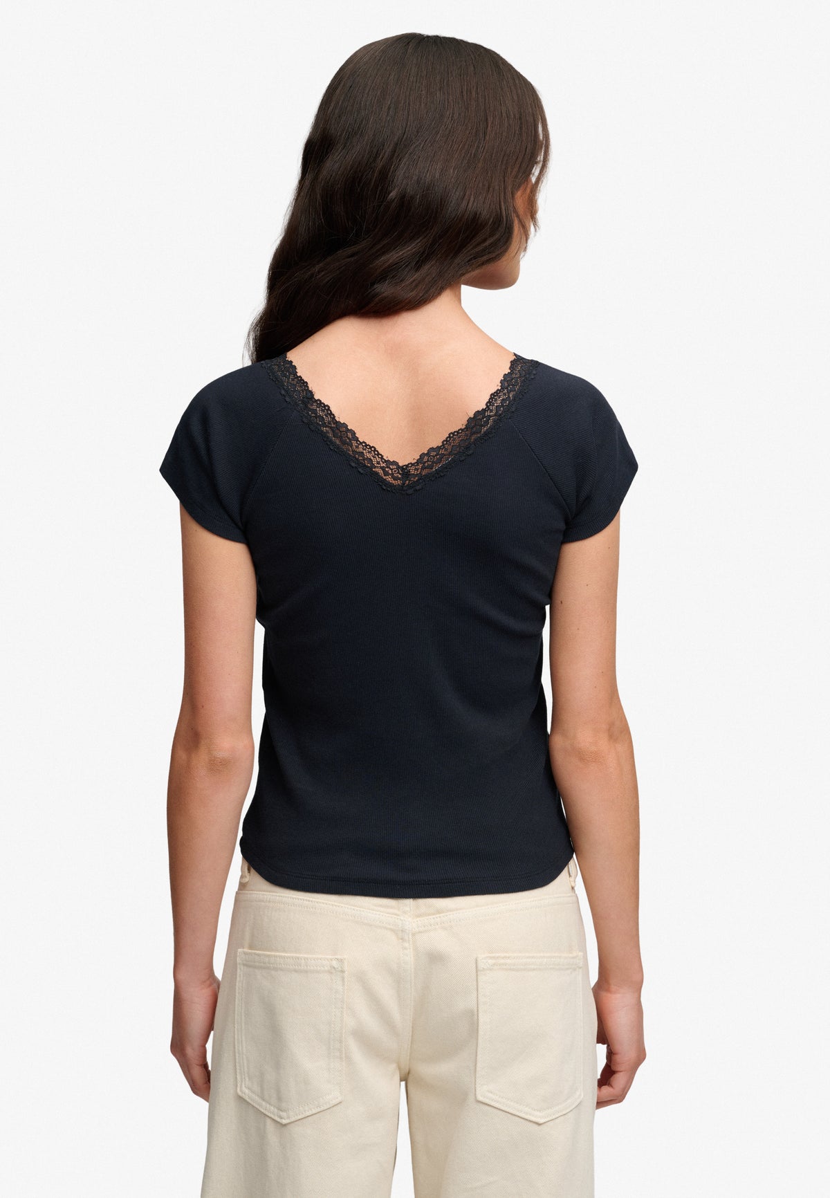 Athletic Essential Lace Trim V-Neck T-Shirt
