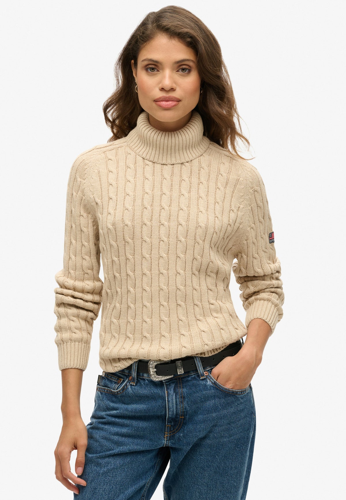 Slouchy Cable Roll Neck Jumper