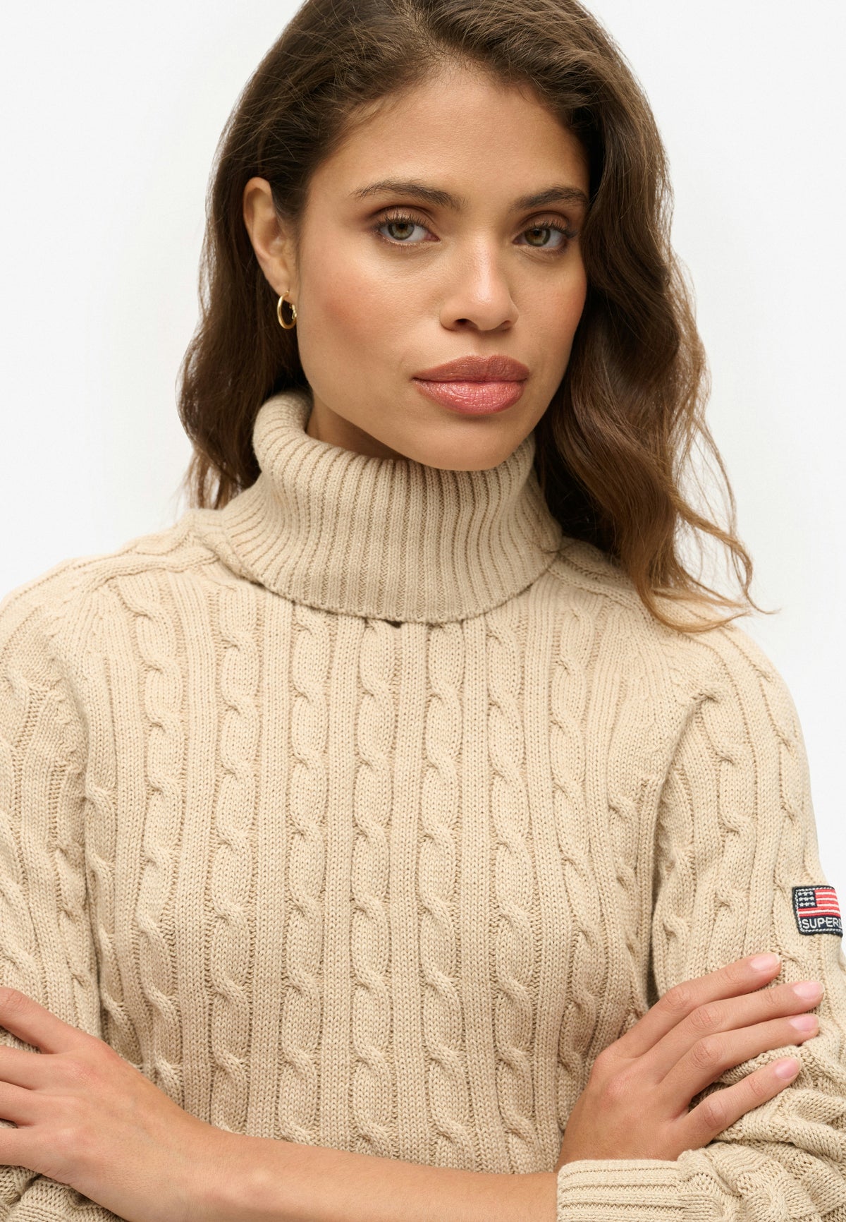 Slouchy Cable Roll Neck Jumper