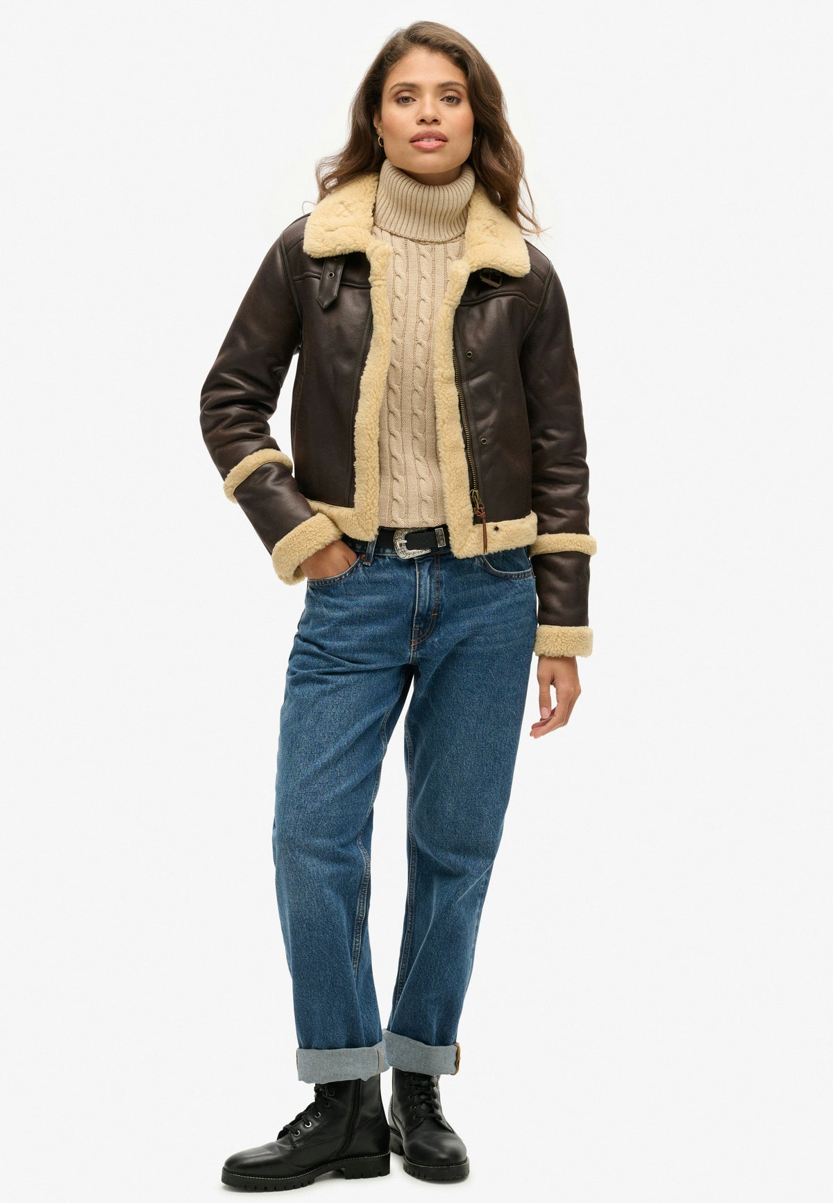 Slouchy Cable Roll Neck Jumper