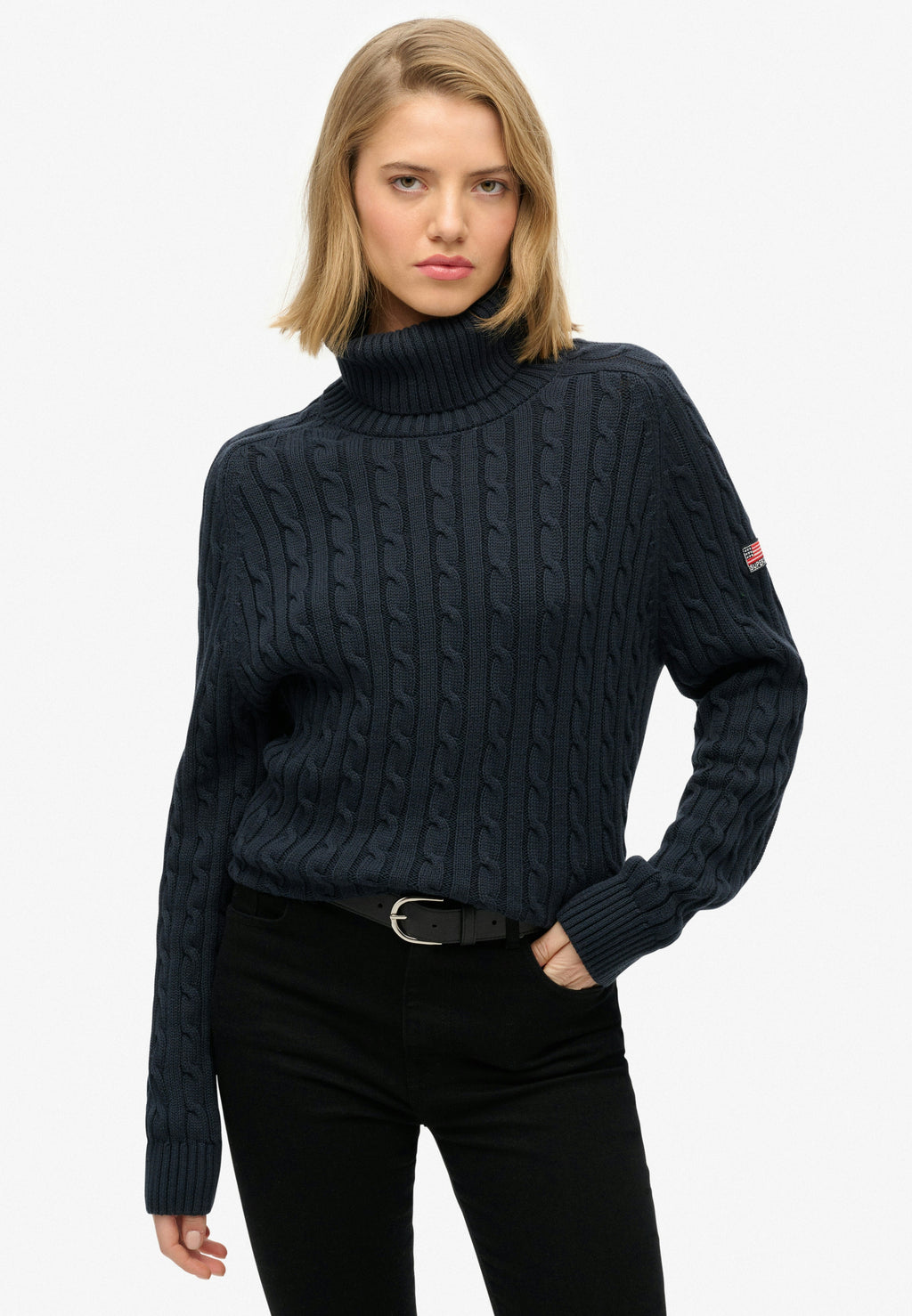 Slouchy Cable Roll Neck Jumper