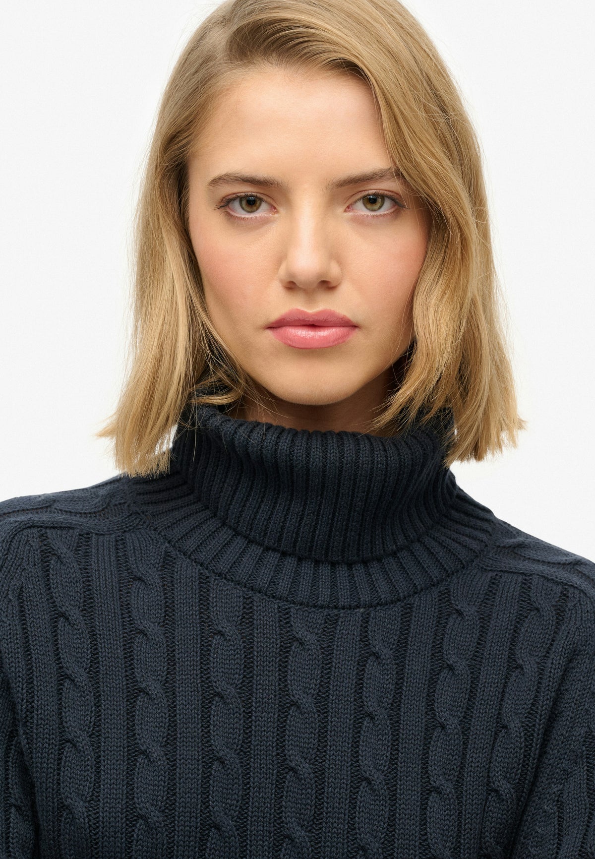 Slouchy Cable Roll Neck Jumper