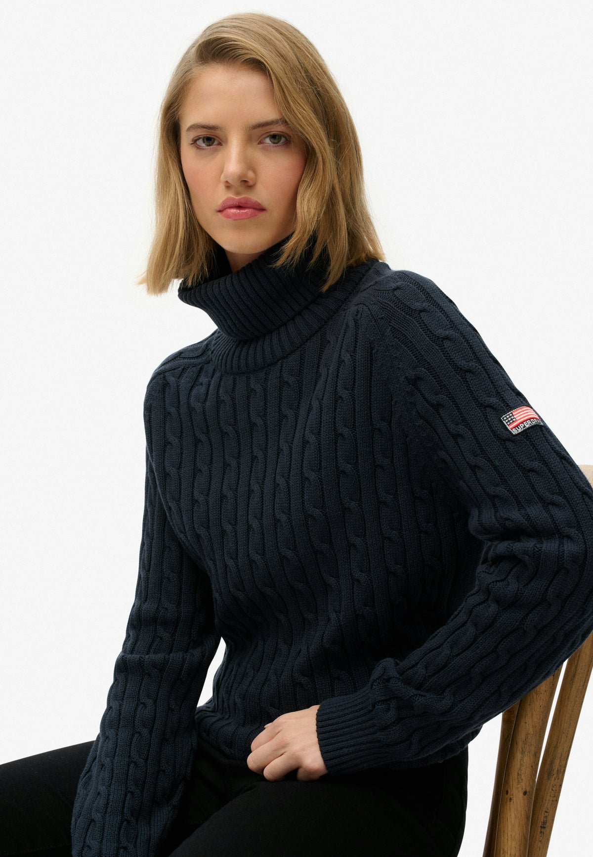 Slouchy Cable Roll Neck Jumper