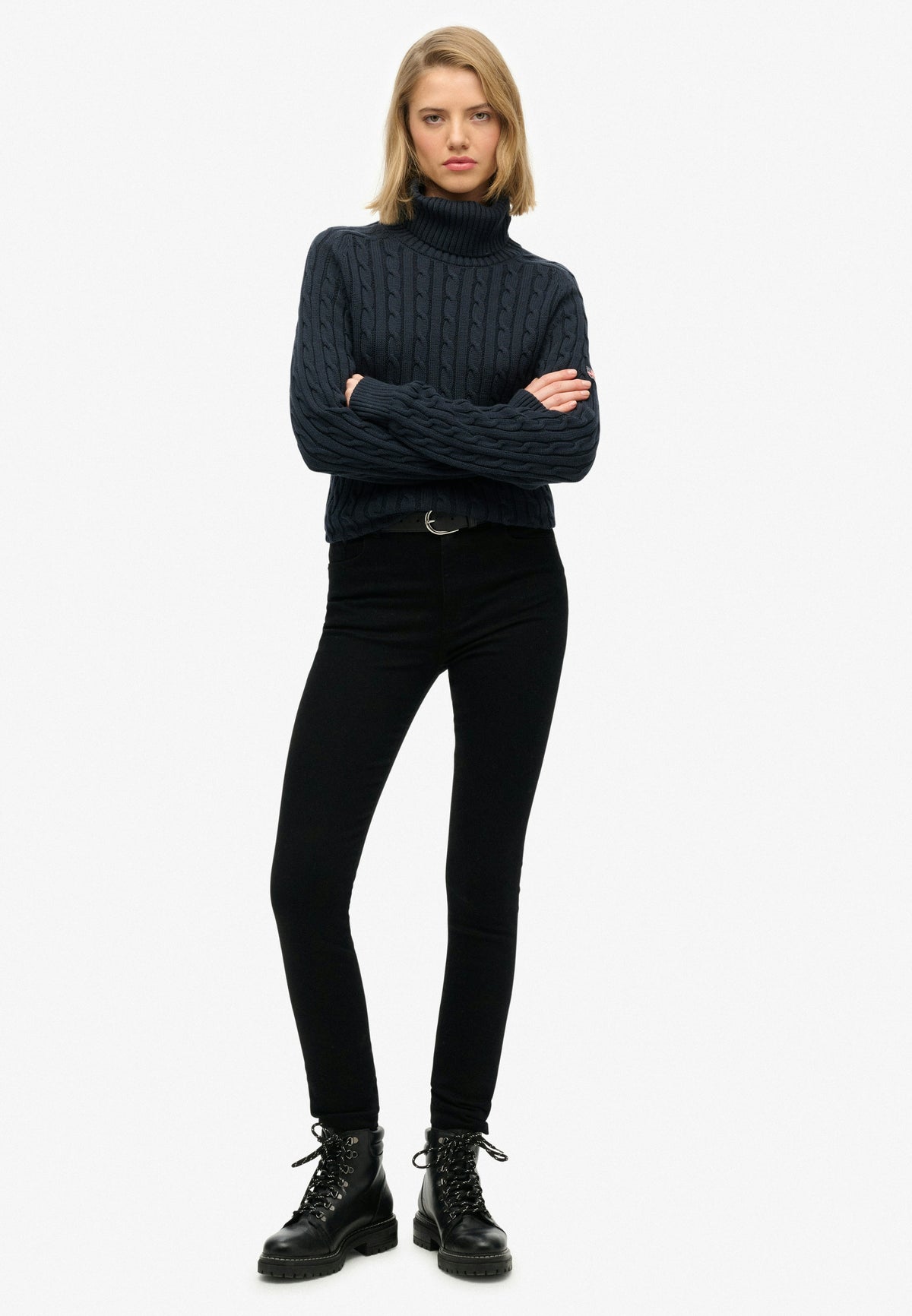Slouchy Cable Roll Neck Jumper