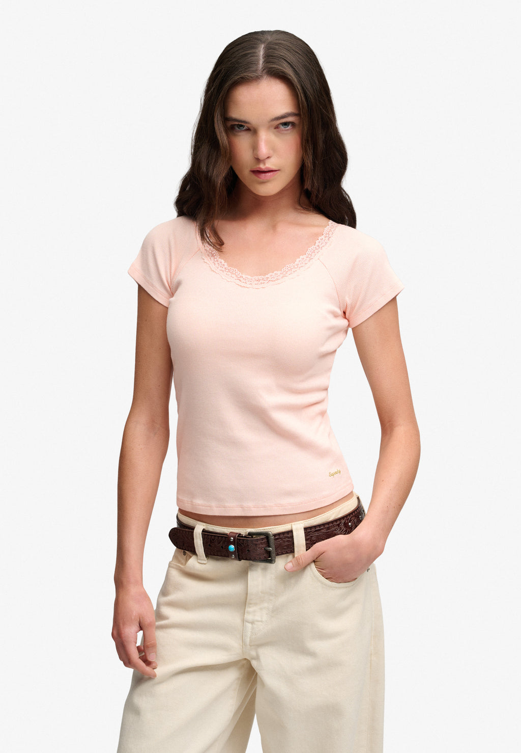 Athletic Essential Lace Trim V-Neck T-Shirt