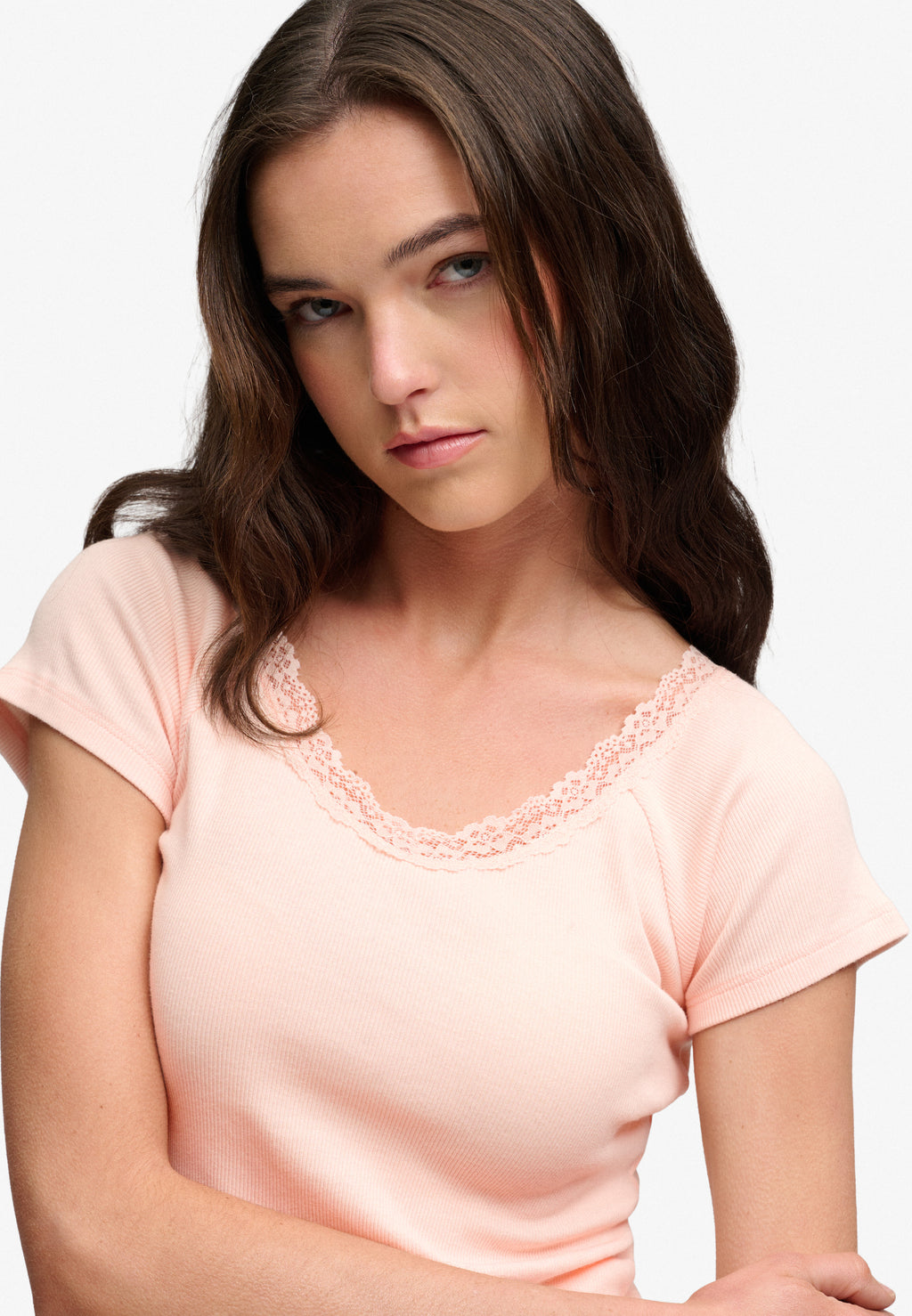Athletic Essential Lace Trim V-Neck T-Shirt
