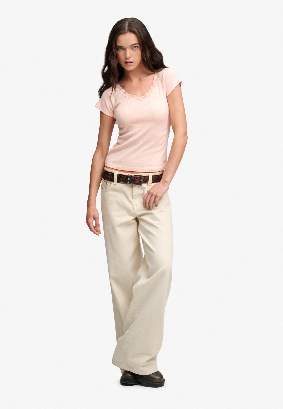 Athletic Essential Lace Trim V-Neck T-Shirt