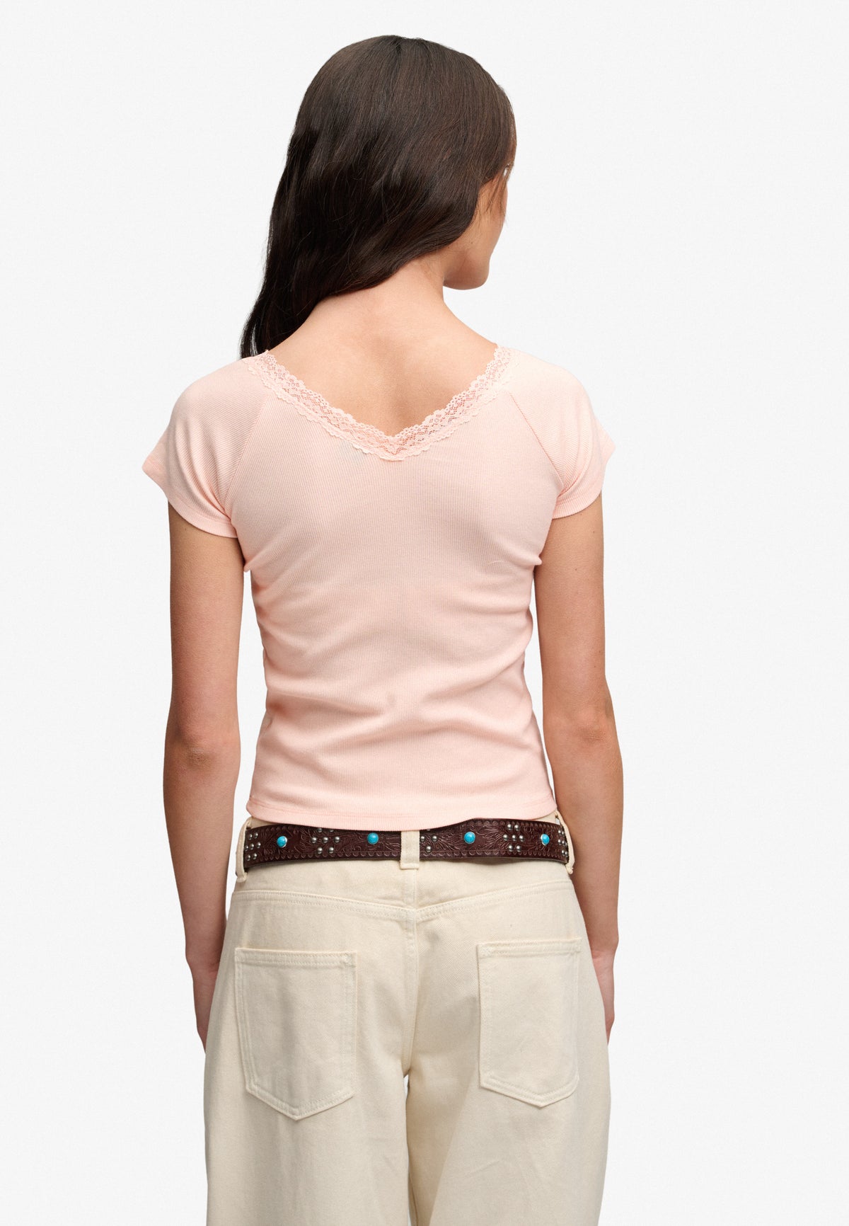 Athletic Essential Lace Trim V-Neck T-Shirt