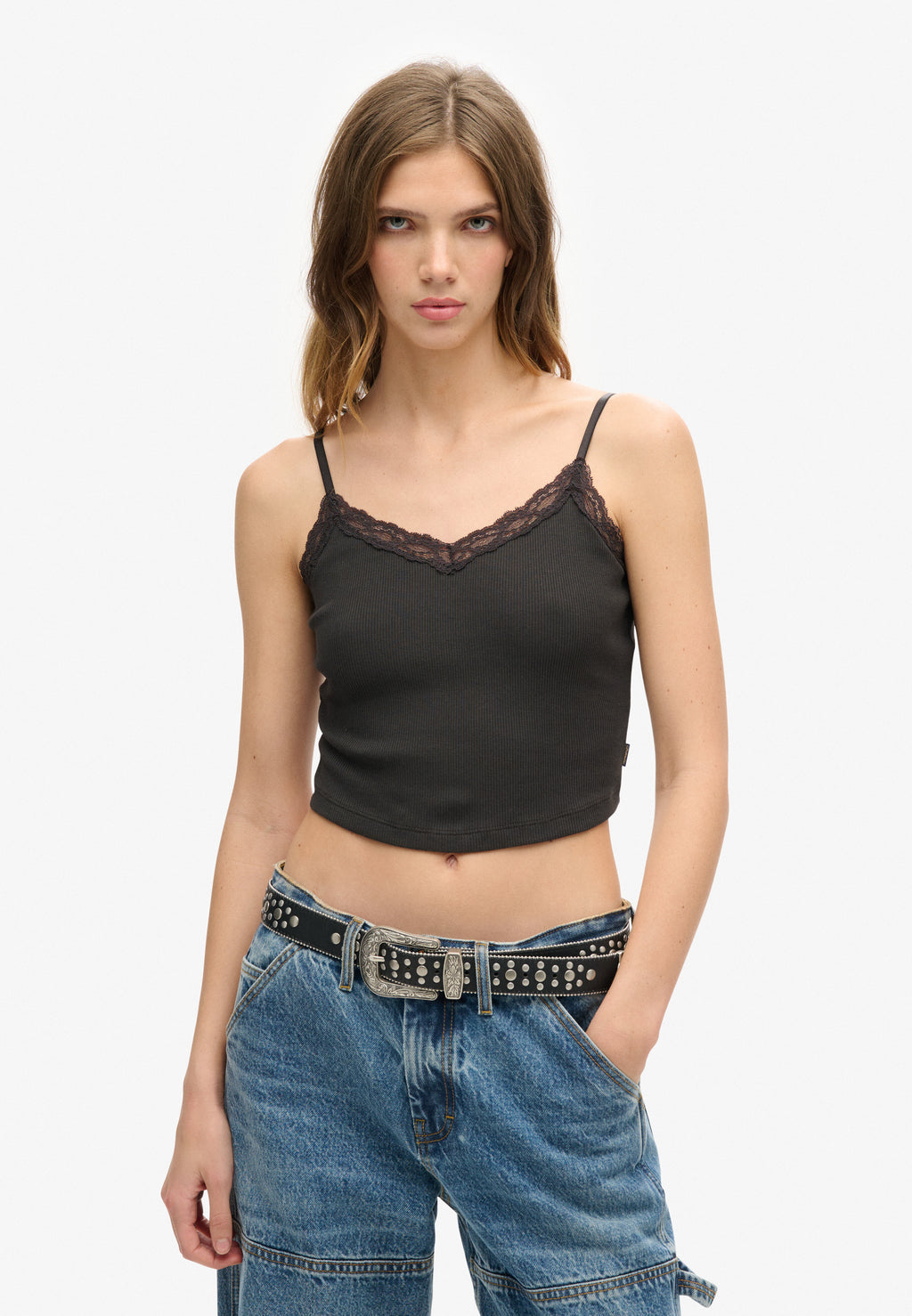 Athletic Essentials Lace Trim Cropped Cami Top