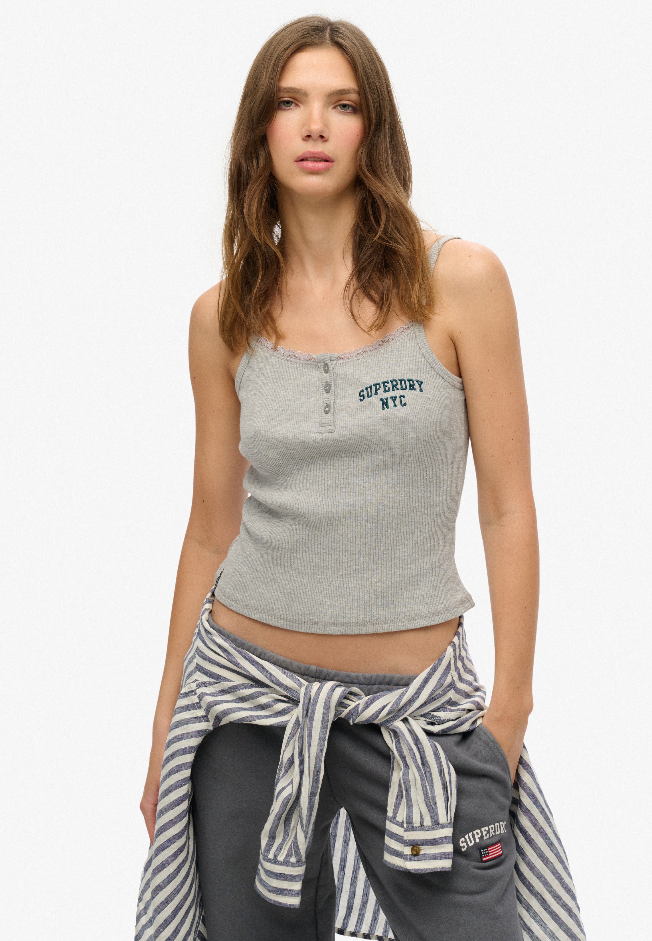 Athletic Essentials Embroidered Button Cami Top