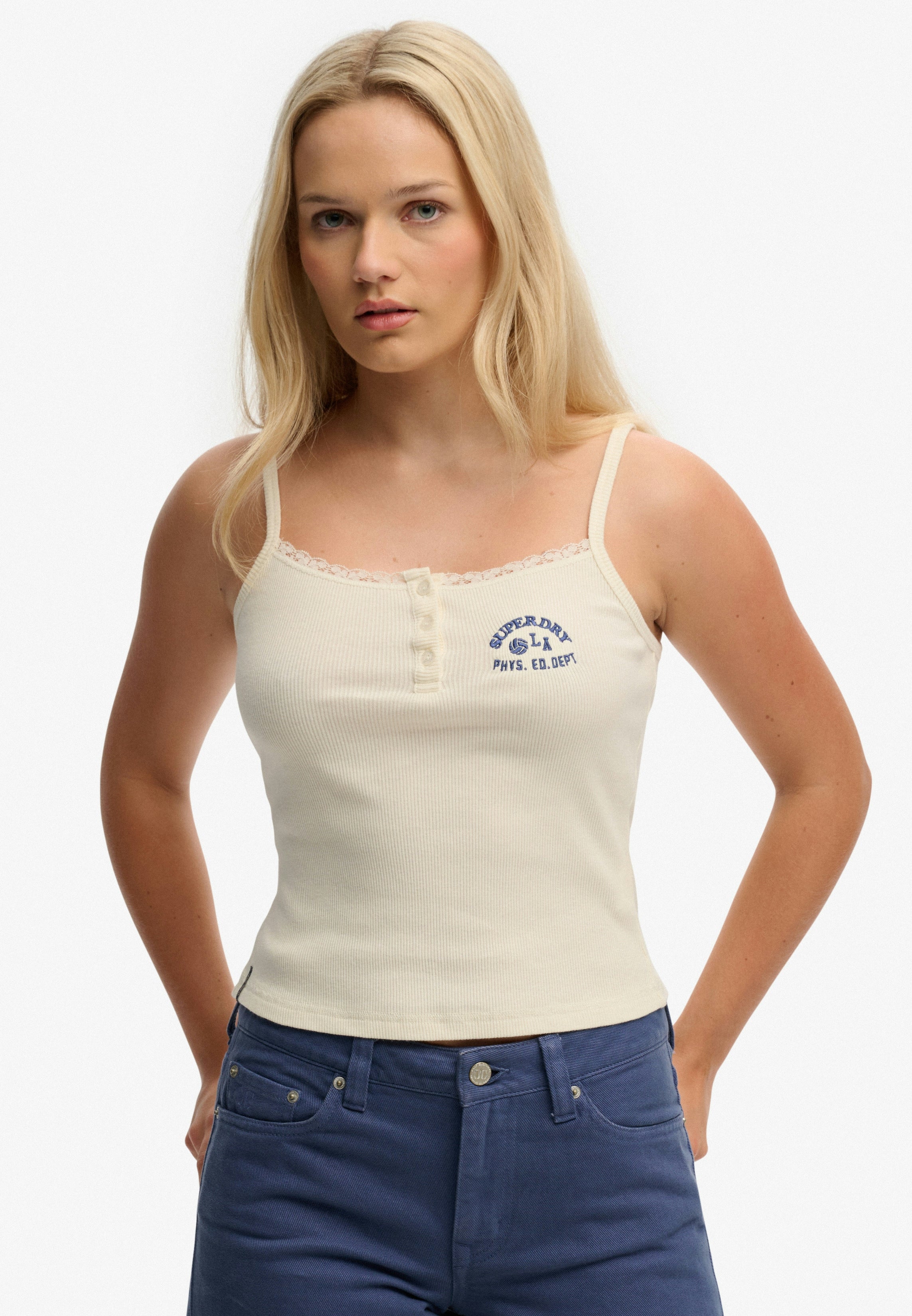 Athletic Essentials Embroidered Button Cami Top