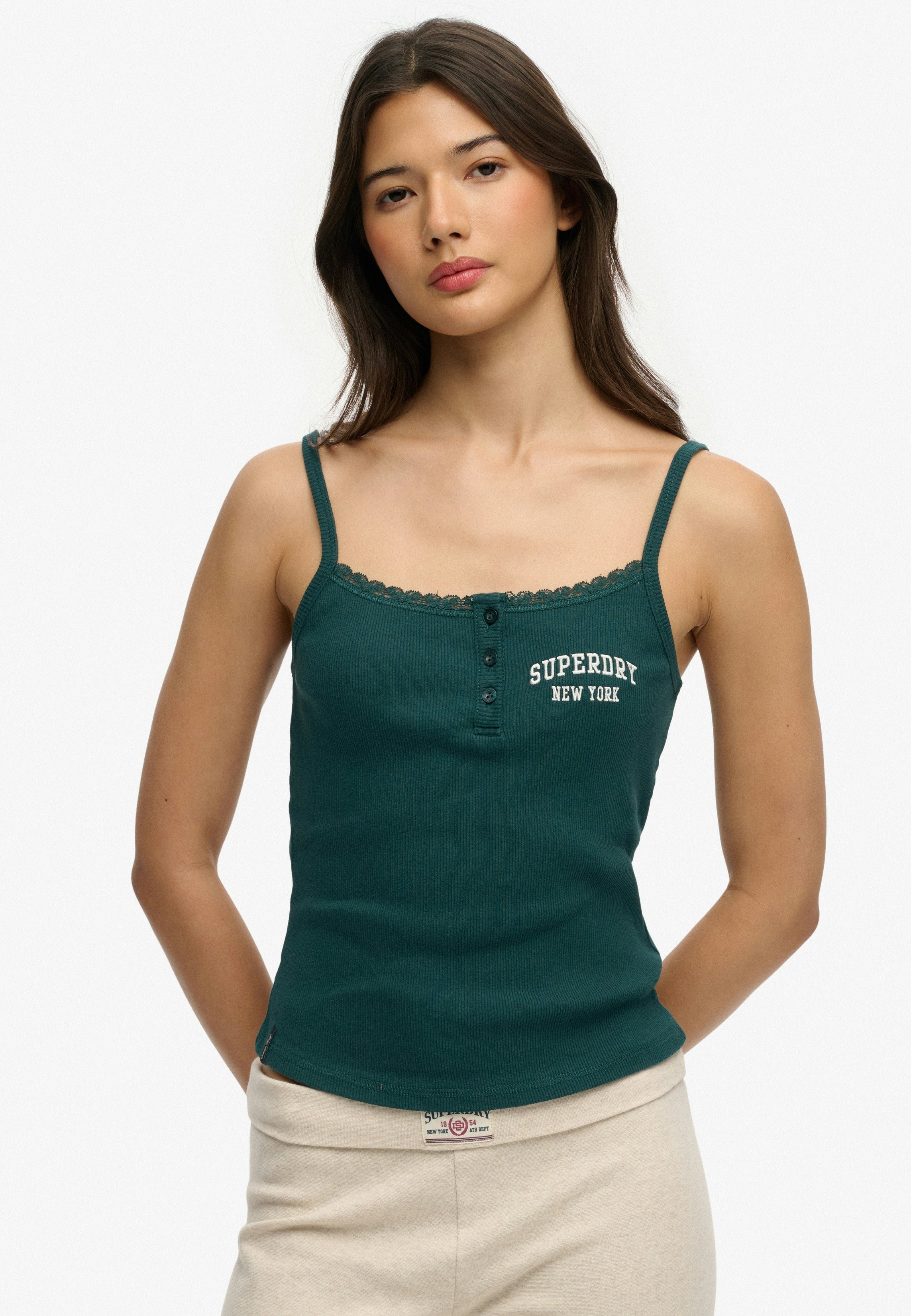 Athletic Essentials Embroidered Button Cami Top