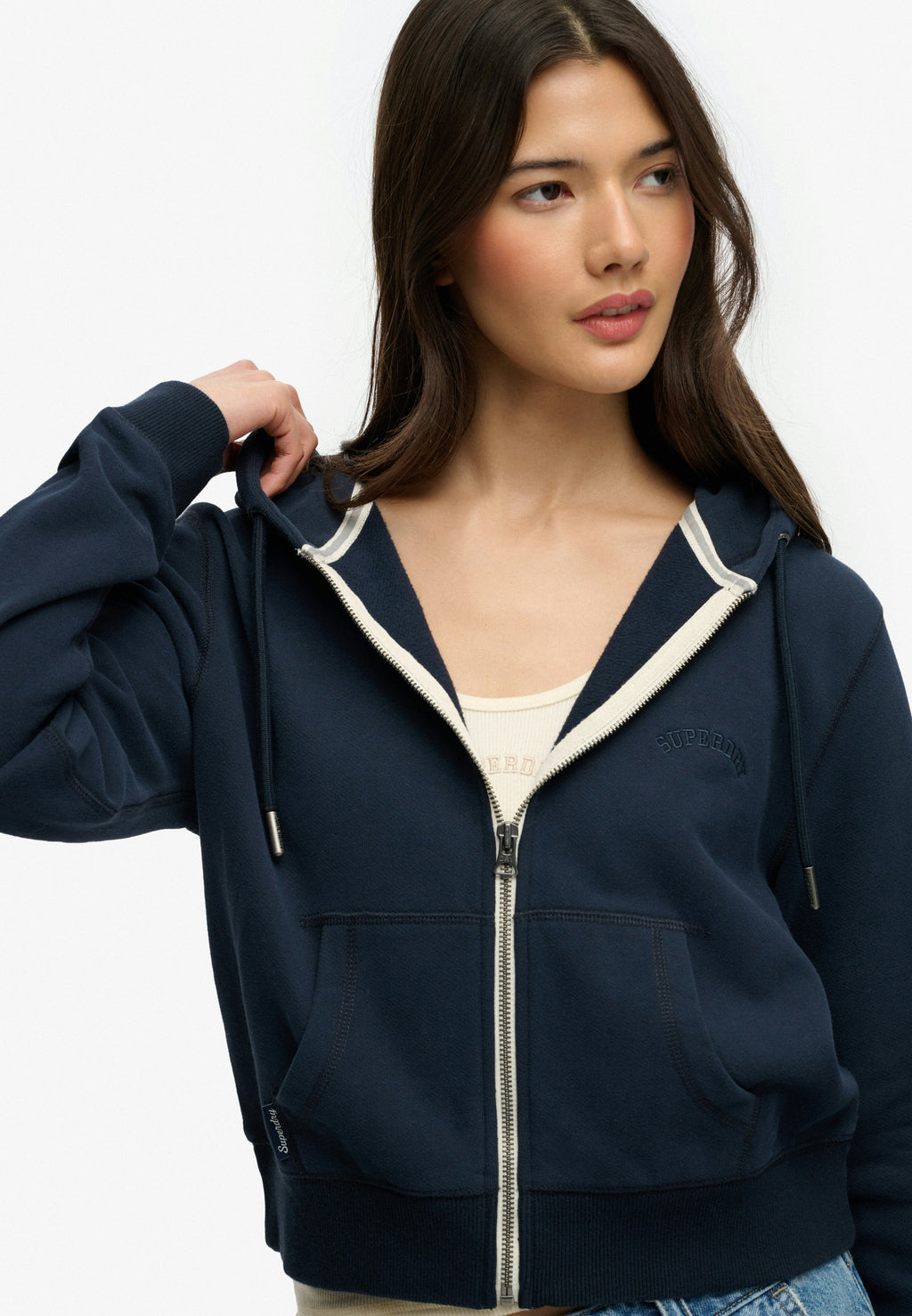 Essential Logo Cropped Zip Hoodie