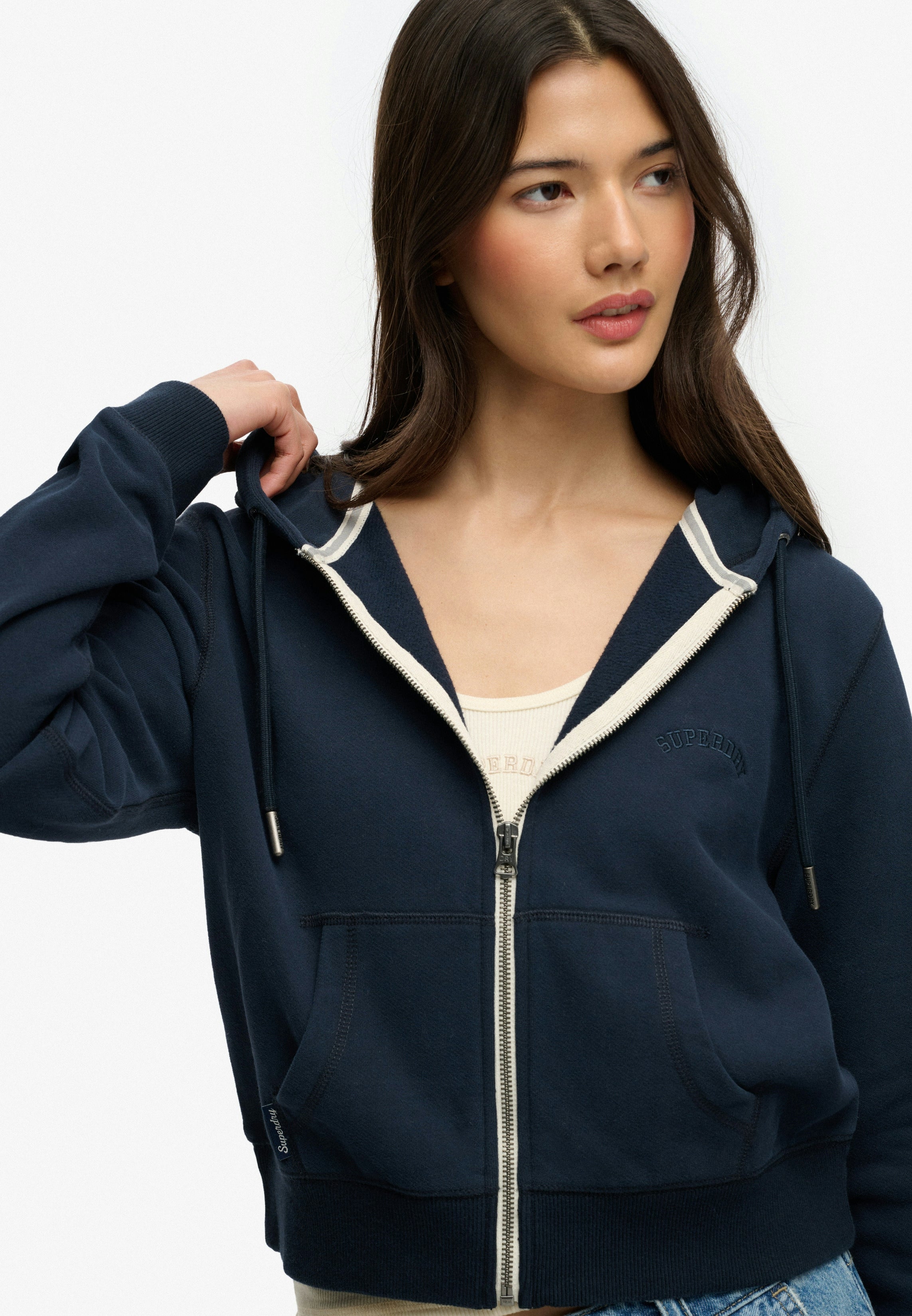 Essential Logo Cropped Zip Hoodie