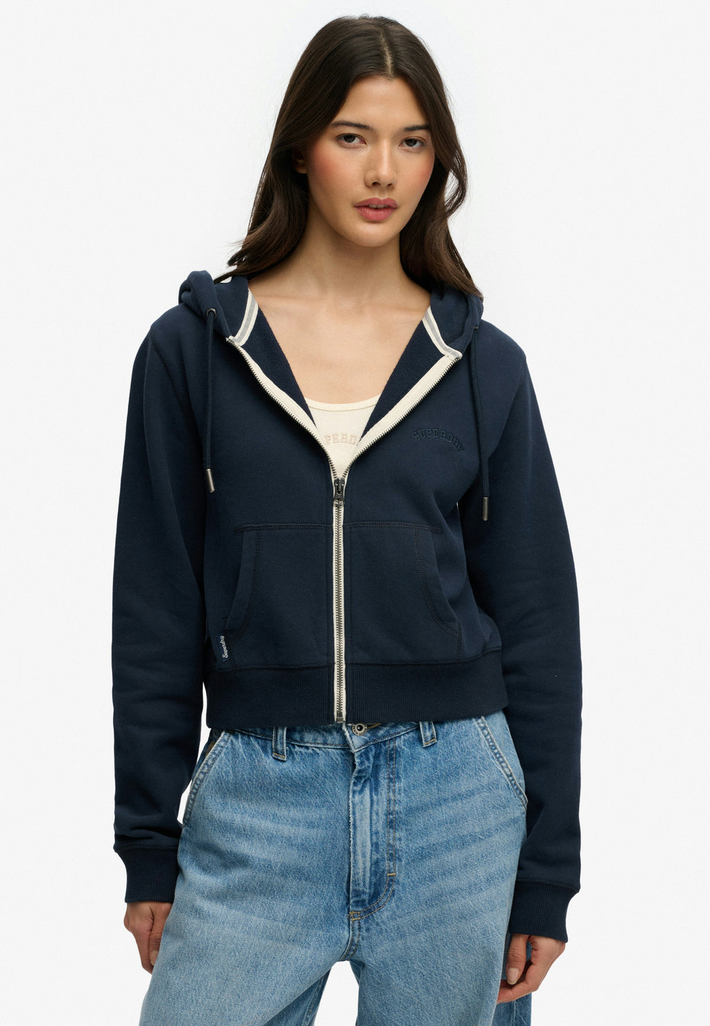 Essential Logo Cropped Zip Hoodie