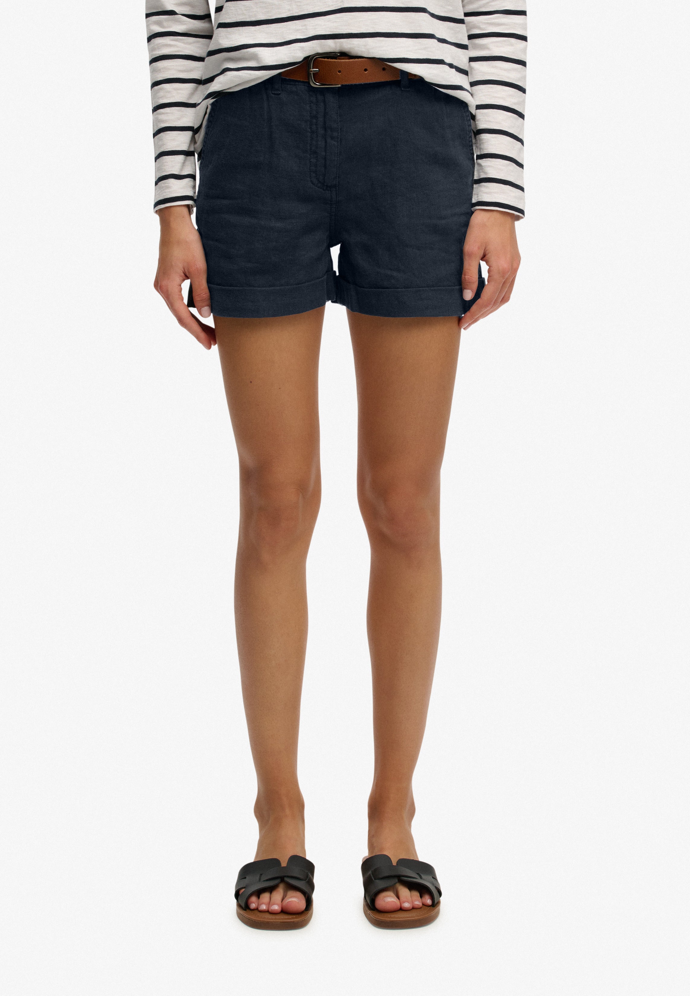 Mid Rise Linen Shorts