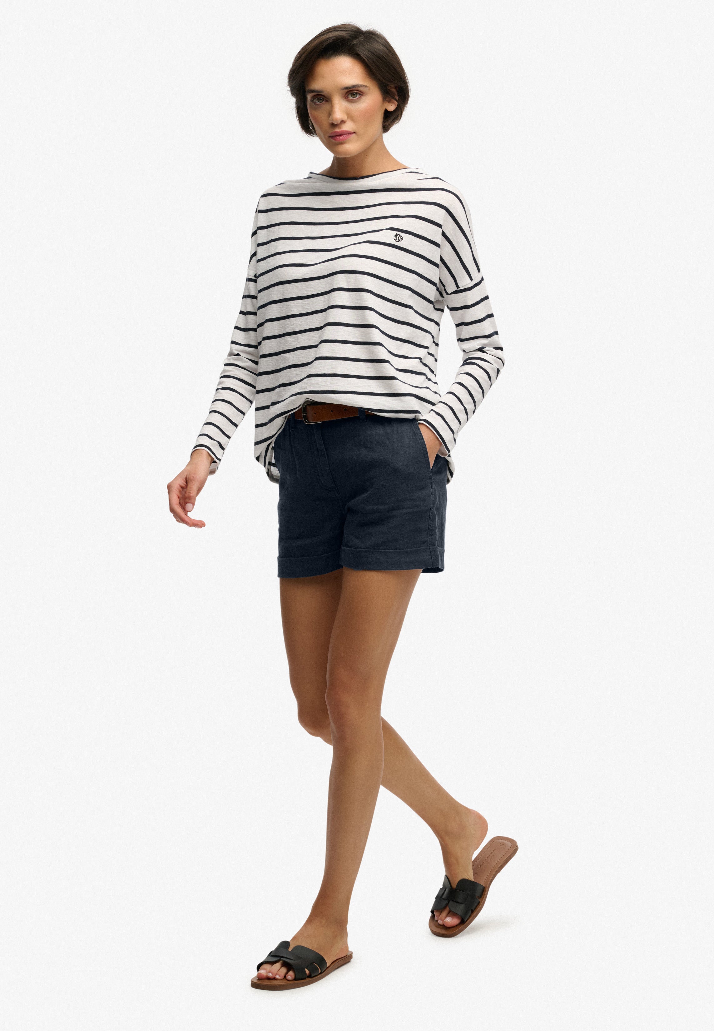 Mid Rise Linen Shorts