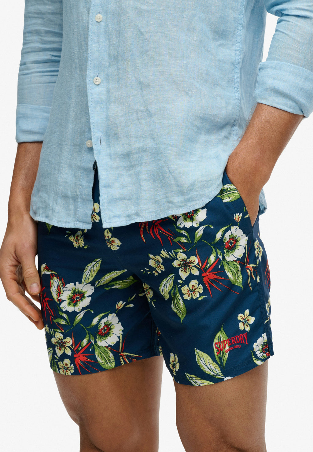 Hawaiian Print 16-inch Swim Shorts