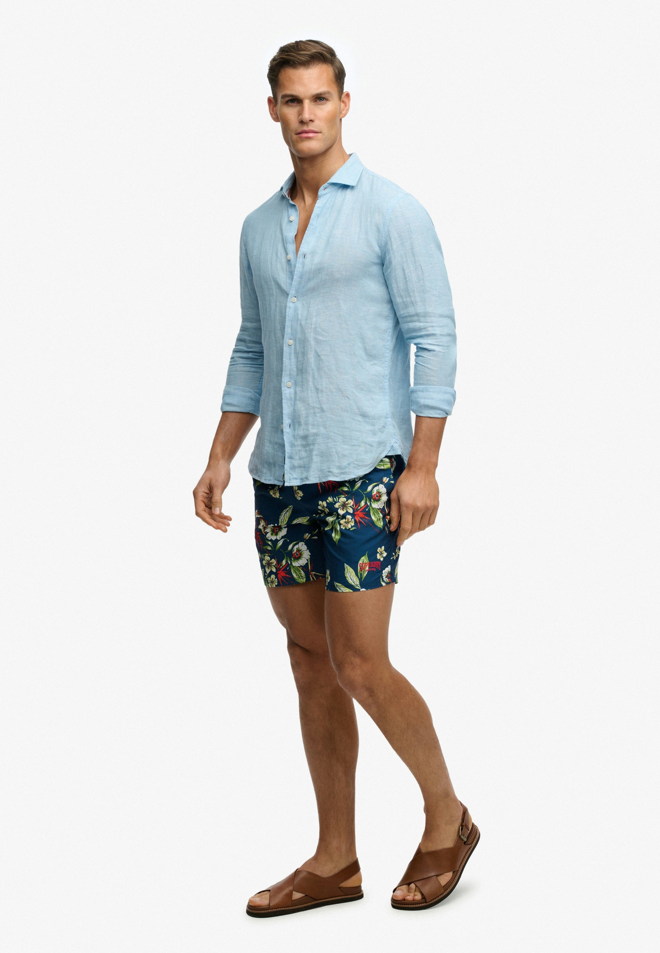 Hawaiian Print 16-inch Swim Shorts