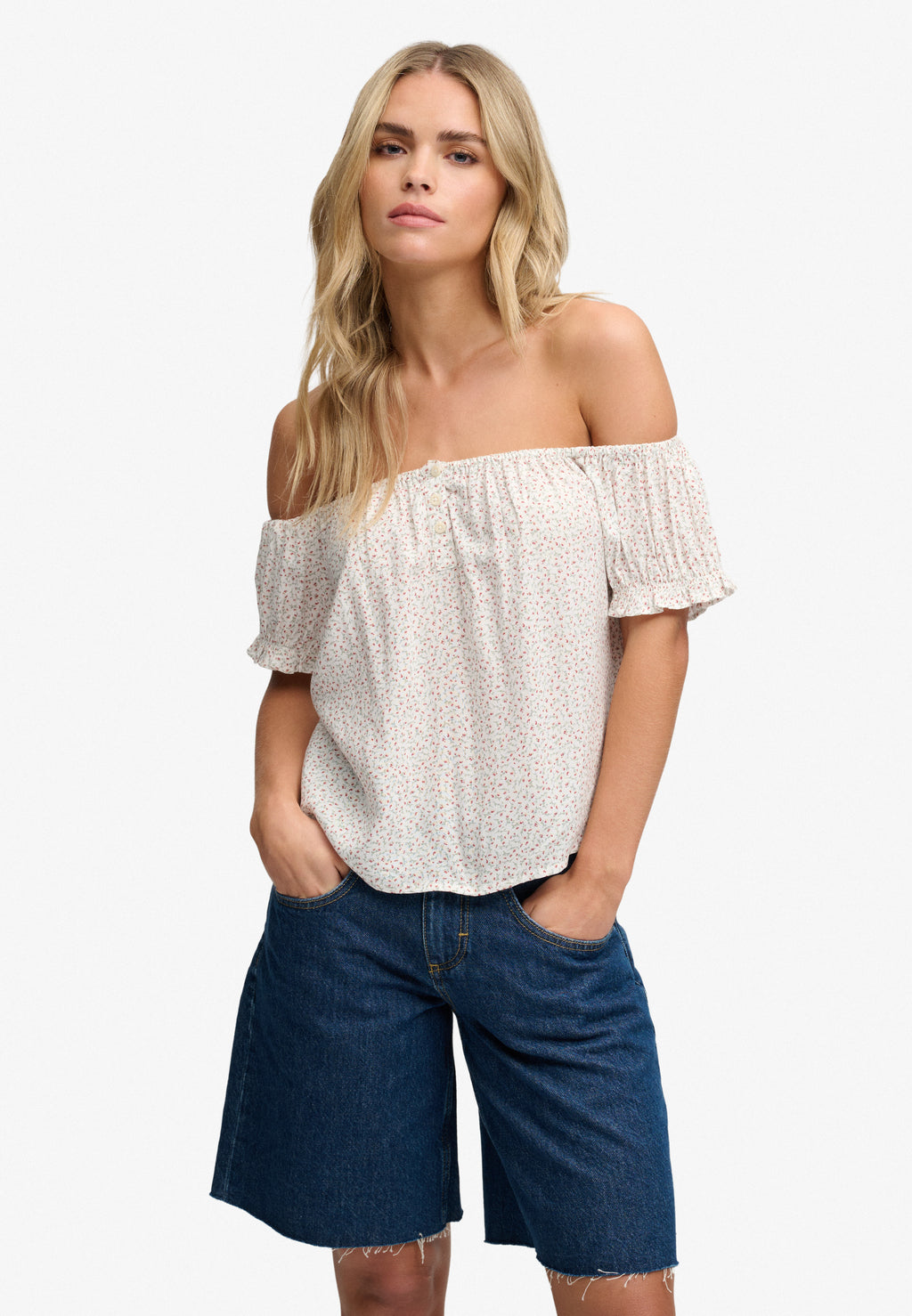Short Sleeve Half Button Woven Top