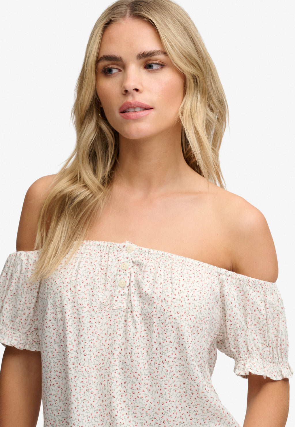 Short Sleeve Half Button Woven Top
