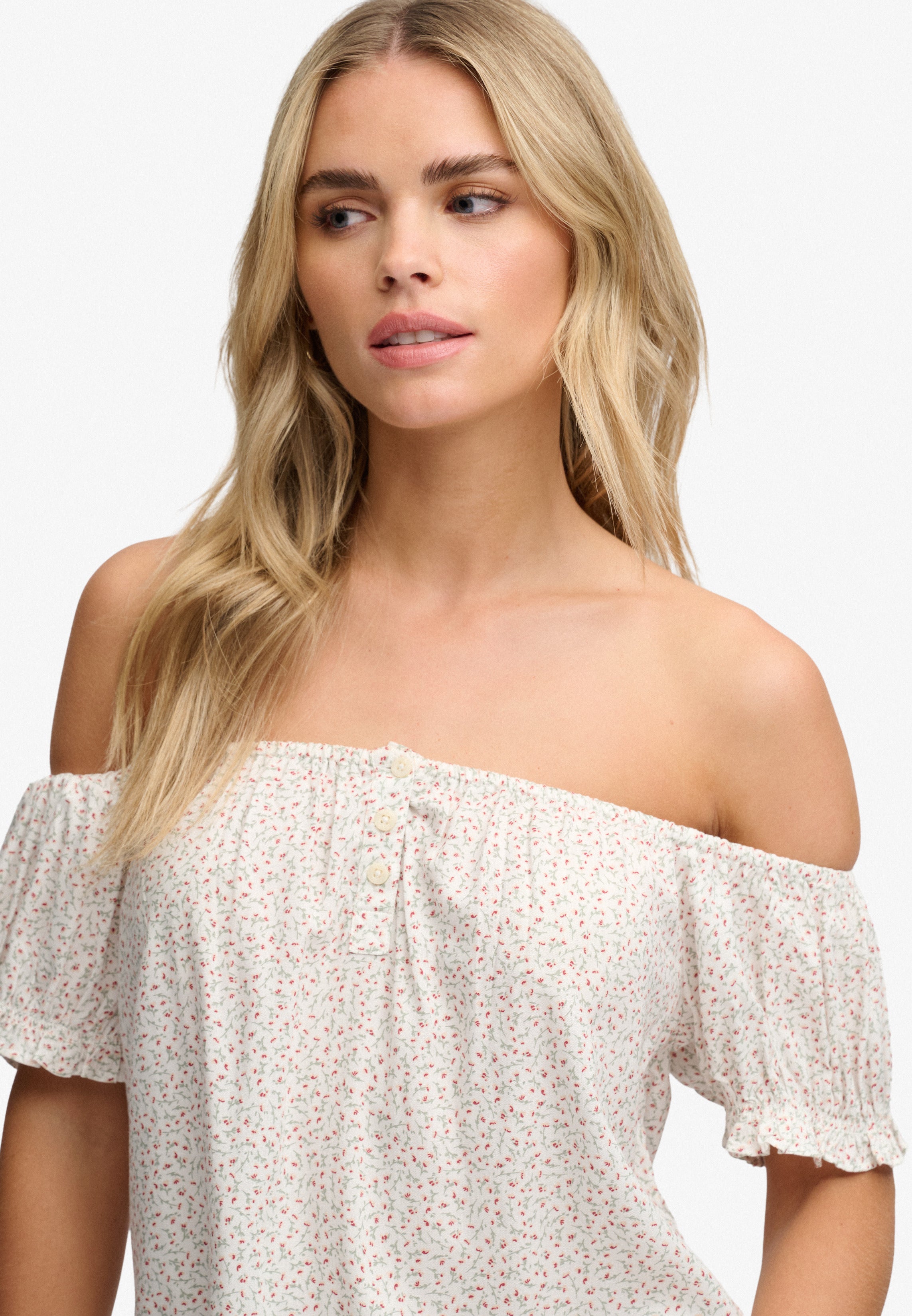 Short Sleeve Half Button Woven Top