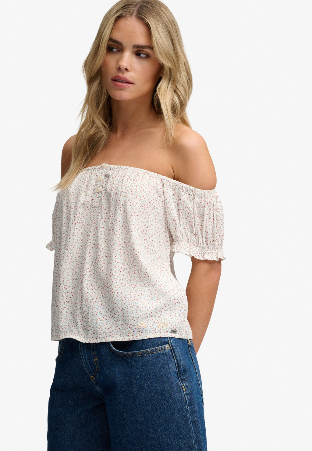 Short Sleeve Half Button Woven Top