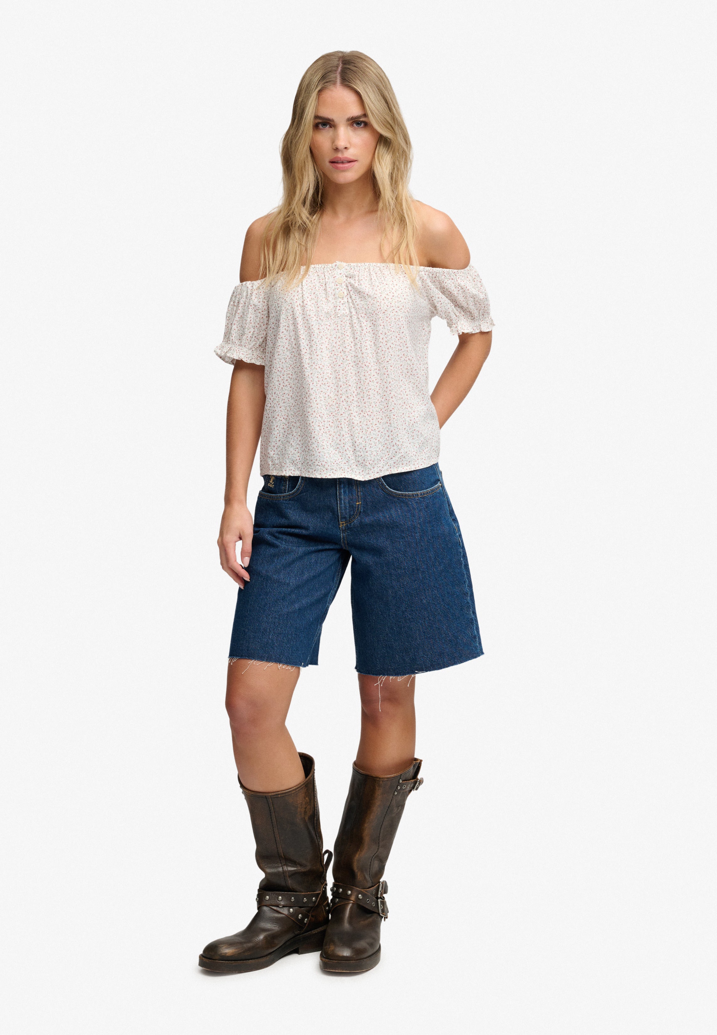 Short Sleeve Half Button Woven Top