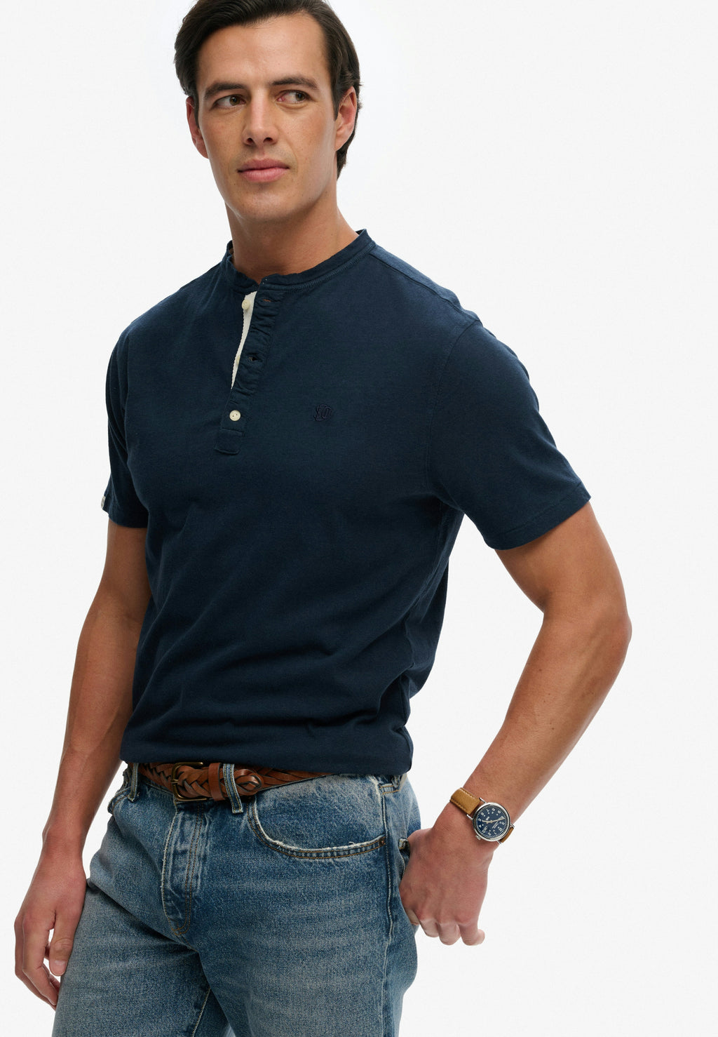 Classic Cotton Linen Short Sleeve Henley T-shirt