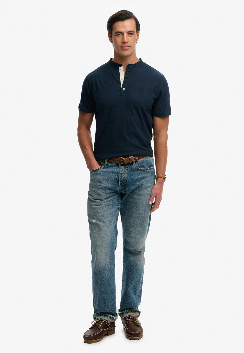 Classic Cotton Linen Short Sleeve Henley T-shirt
