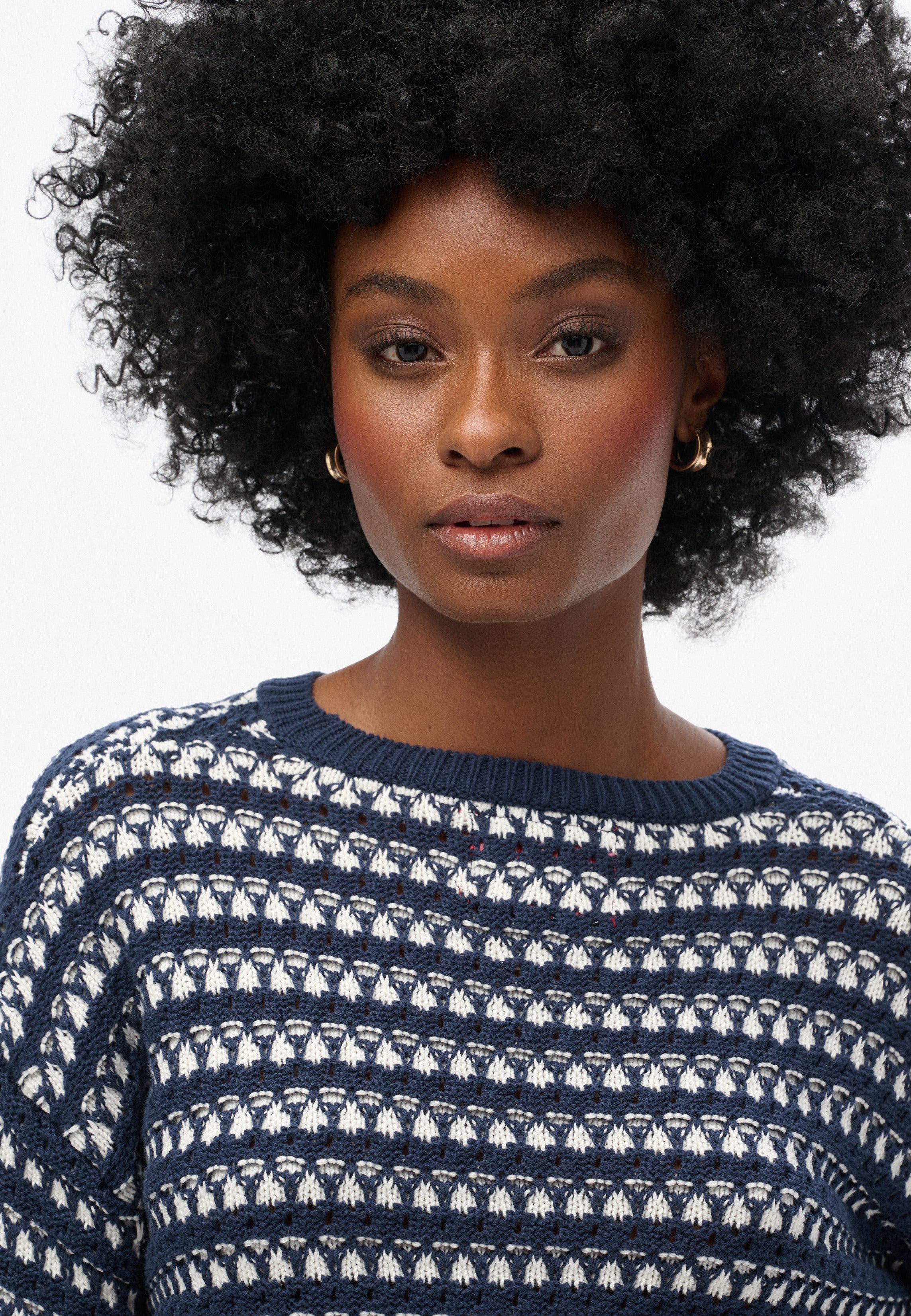 Stripe Crochet Cropped Crew
