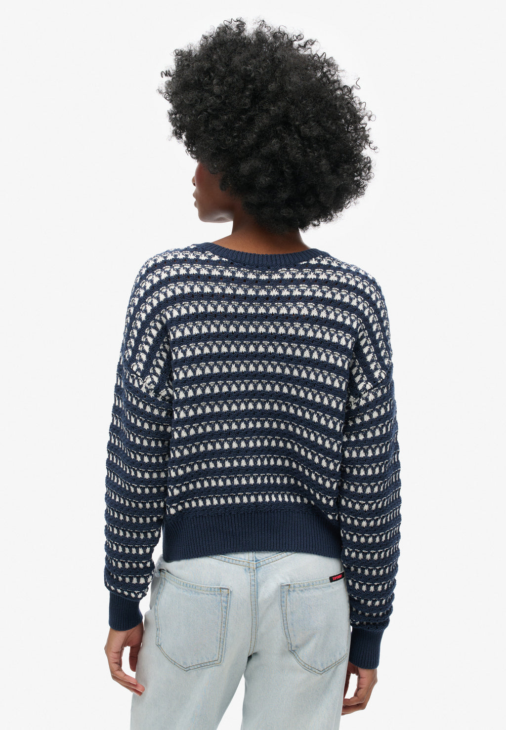 Stripe Crochet Cropped Crew