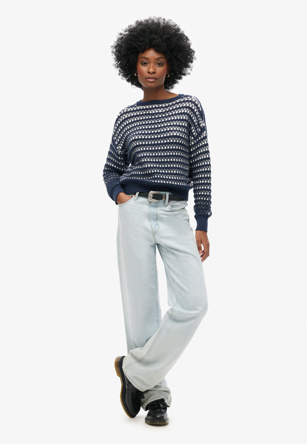 Stripe Crochet Cropped Crew