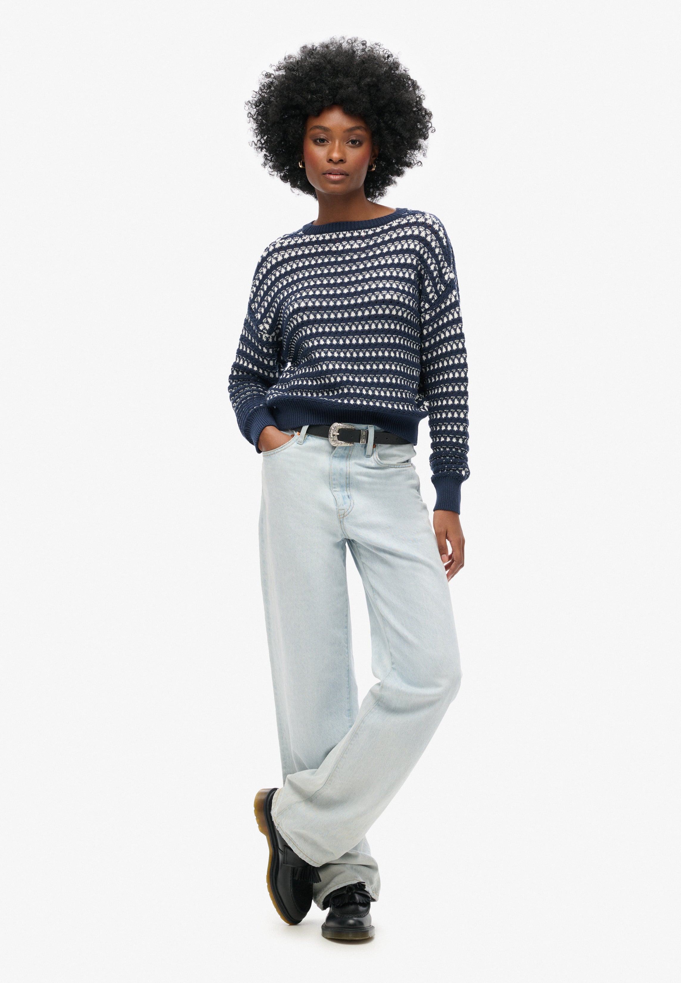 Stripe Crochet Cropped Crew