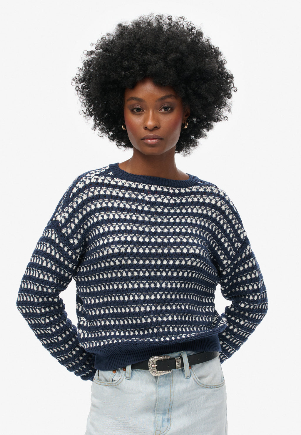 Stripe Crochet Cropped Crew