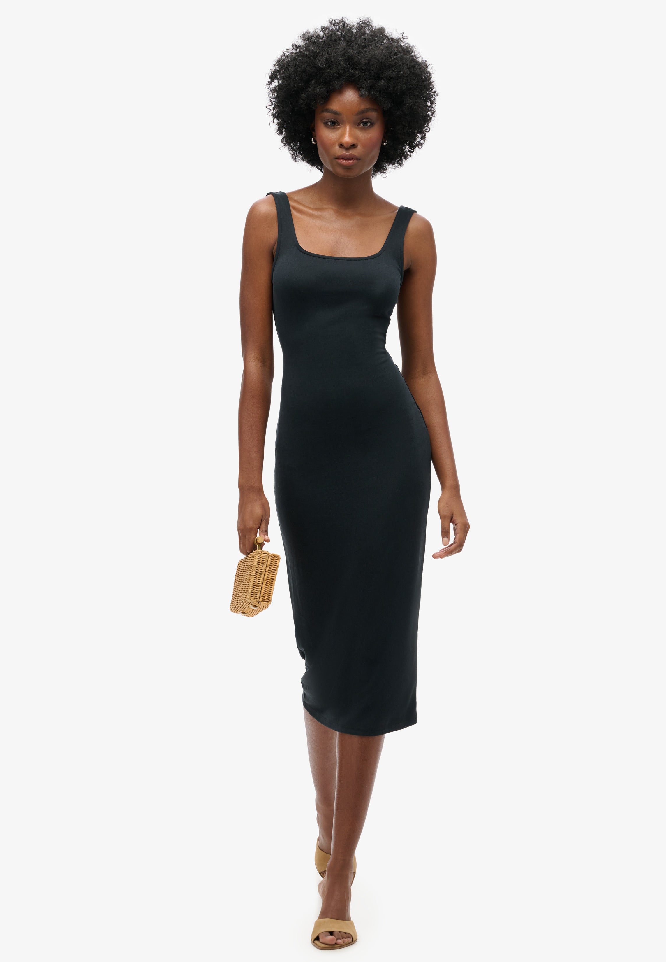 Square Neck Jersey Midi Dress
