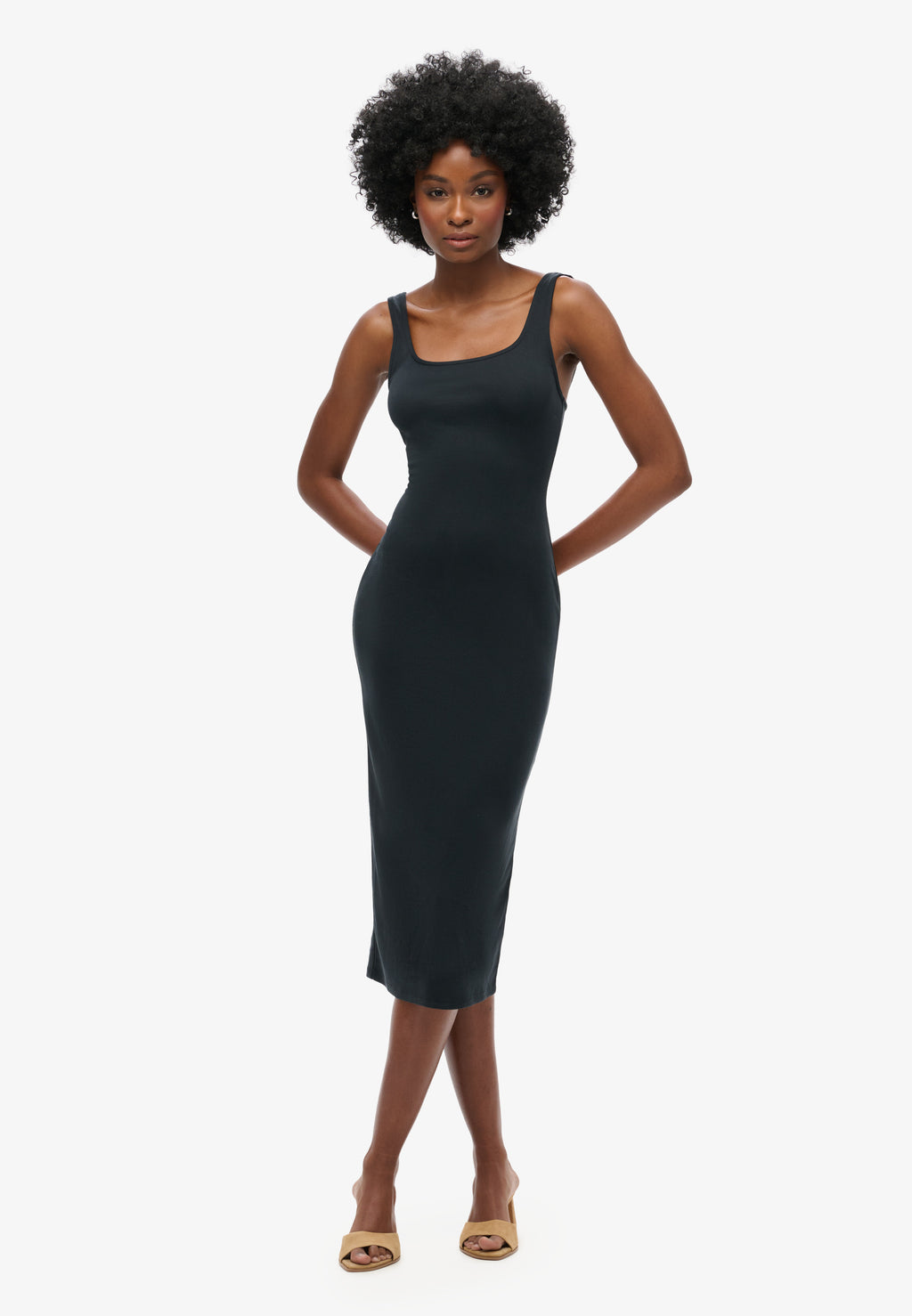 Square Neck Jersey Midi Dress
